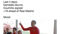 Atmosfer di Barcelona juga disebut sedang indah-indahnya, yang juga kian komplet dengan situasi di Madrid. Layak untuk membuat Ernesto Valverde sampai angkat gelas bersulang. (Foto: Screenshot Twitter)