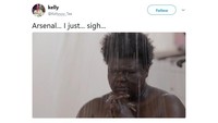 Kekalahan itu digambarkan membuat fans Arsenal kembali merenungkan nasib mereka, khususnya dengan tim masih di bawah arahan Arsene Wenger yang sejak beberapa musim terakhir sudah disoroti. (Foto: Screenshot Twitter)