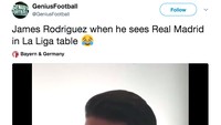 Situasi Madrid saat ini diyakini akan membuat James Rodriguez, yang sedang dipinjamkan klub itu ke Bayern Munich, bakal tersenyum simpul. (Foto: Screenshot Twitter)