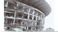 Pembangunan Stadion Utama Gelora Bung Karno (SUGBK) untuk Asian Games IV/1962 di Jakarta. Foto diambil pada 11 Maret 1962.(dok. ANRI)