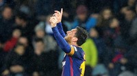 Lionel Messi merayakan gol yang dicetak di menit ke-85. Vincent West/Reuters.