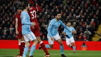 Ilkay Guendogan menjadi pencetak gol penutup di pertandingan. Gol di masa injury time itu membuat kedudukan menjadi 4-3 untuk kemenangan Liverpool. (Foto: Phil Noble/Reuters)