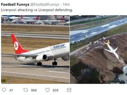 Saat menyerang Liverpool diibaratkan pesawat yang sedang take off. unggul 4-1. Tapi saat bertahan mereka seperti pesawat yang gagal landing. (Foto: Twitter)