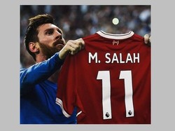 Mohamed Salah satu gol dan satu assist di laga ini. Lionel Messi langsung mengangkat-angkat jersey Salah. (Foto: Instagram)