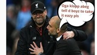 Pep Guardiol seolah digambarkan memohon kepada Juergen Klopp supaya Liverpool bisa kasih kemudahan untuk timnya. (Foto: Instagram)
