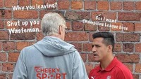 Perbincangan Sanchez dengan Wenger menjadi salah satu meme lainnya. Karena ingin Liga Champions Sanchez hengkang. Arsenal bermain di Liga Europa musim ini. (Foto: dok. Instagram)