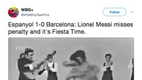 Pencetus meme ini mungkin fans Madrid, atau minimal simpatisan dari klub tersebut. Meme ini jadi cerminan kegembiraannya atas kekalahan Barca dan kegagalan Messi mengeksekusi penalti. (Foto: Internet)