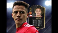 Sanchez bahkan dikisahkan sudah tercatat sebagai pemain MU dalam game sepakbola FIFA. Lihat pula atributnya. (Internet).