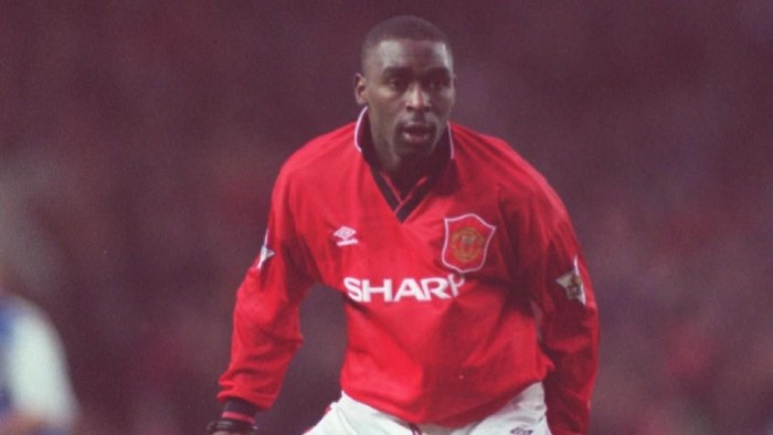 Andy Cole 22 JAN 1995: ANDY COLE IN ACTION IN HIS FIRST GAME FOR MANCHESTER UNITED AGAINST BLACKBURN IN A PREMIER LEAGUE MATCH AT OLD TRAFFORD. MANCHESTER UNITED WON 1-0. Mandatory Credit: Mike Hewitt/ALLSPORT