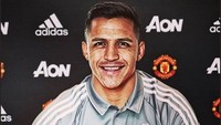 Sosok Sanchez dalam foto olahan dengan pose yang biasa ditampilkan ketika pesepakbola teken kontrak dengan klub barunya.(Internet).