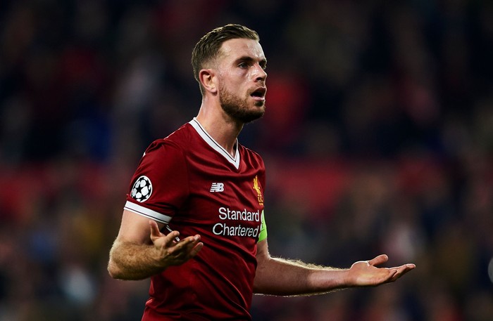 SEVILLE, SPAIN - NOVEMBER 21: Jordan Henderson of Liverpool FC reacts during the UEFA Champions League group E match between Sevilla FC and Liverpool FC at Estadio Ramon Sanchez Pizjuan on November 21, 2017 in Seville, Spain. (Photo by Aitor Alcalde/Getty Images)
