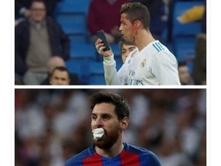 Seorang fans Barcelona ikut memunculkan adegan ketika Lionel Messi berdarah dan membandingkannya dengan Ronaldo. Begini jadinya. (Foto: Internet)