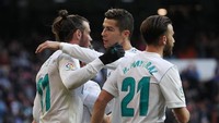 Real Madrid sendiri menutup laga dengan kemenangan 7-1. Selain Ronaldo, gol Los Blancos disumbang Gareth Bale dan Nacho Fernandez yang masing-masing bikin dua gol, serta satu gol lagi dari Luka Modric. (Foto: Sergio Perez/Reuters)