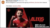 Fans Arsenal digambarkan bakal mengenangkan topeng untuk menutupi wajahnya yang berlinang air mata usai ditinggal Sanchez. Duh kasihan fans Arsenal. (Foto: Twitter @TrollFootball)