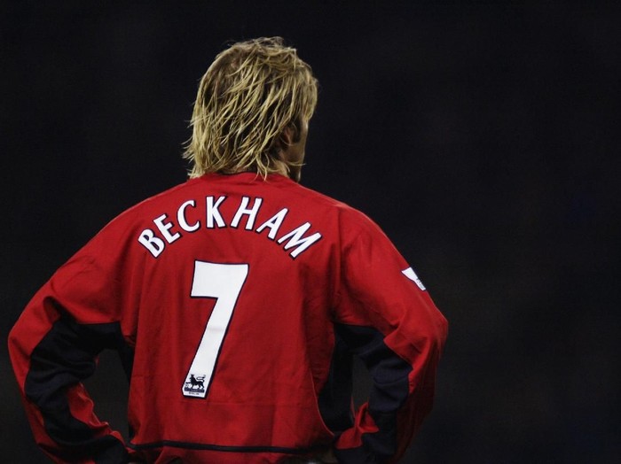 David Beckham MANCHESTER - MARCH 5: David Beckham of Manchester United during the FA Barclaycard Premiership match between Manchester United and Leeds United held on March 5, 2003 at Old Trafford, in Manchester, England. Manchester United won the match 2-1. (Photo by Clive Brunskill/Getty Images)