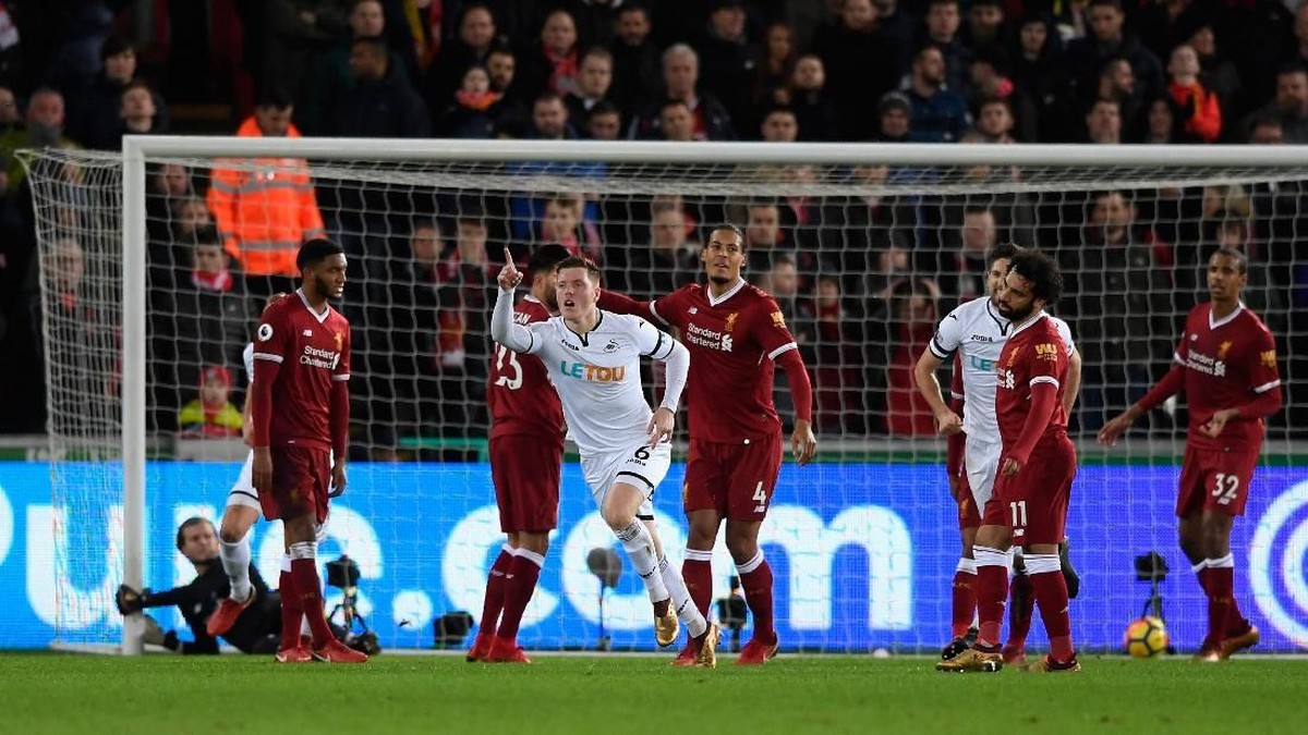 Liverpool dikalahkan Swansea City 0-1. (Foto: Stu Forster/Getty Images)