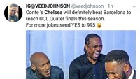 So, masih yakin Chelsea bisa menang lawan Barcelona di babak 16 besar Liga Champions nanti? (Foto: Twitter @veedjohnson)
