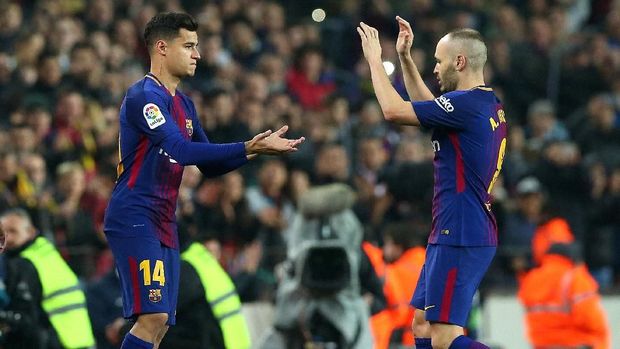 Philippe Coutinho masuk menggantikan Andres Iniesta menit ke-68.