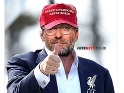 Tentu saja Manajer Liverpool Juergen Klopp ikut terkena cibiran. Wajahnya ditempel ke sosok Presiden AS Donald Trump. Slogan Trump pun diparodikan jadi Bikin Liverpool Hebat Lagi. (Foto: Internet)