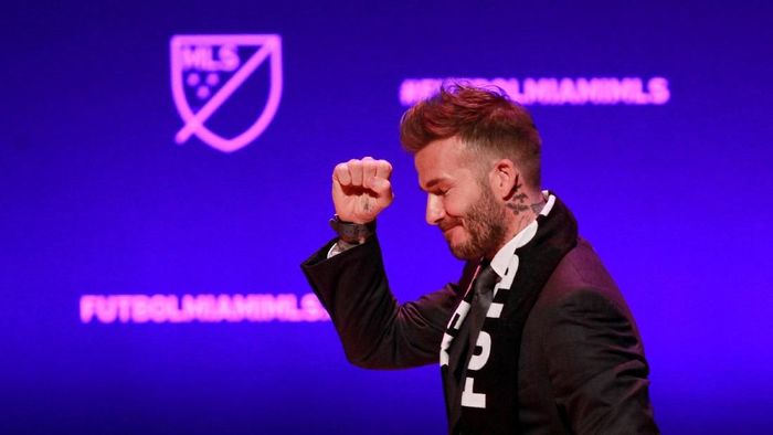 David Beckham David Beckham, wearing a league scarf, salutes a section of the crowd at this official announcement for Miamis MLS expansion team in Miami, Florida, U.S. January 29, 2018. REUTERS/Andrew Innerarity TPX IMAGES OF THE DAY