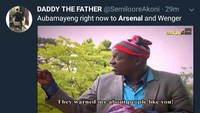 Bahkan Aubameyang seolah mendapat peringatan agar menjauh dari yang namanya Arsenal dan Arsene Wenger kalau kariernya tak mau redup. (Foto: Twitter @SemilooreAkoni)