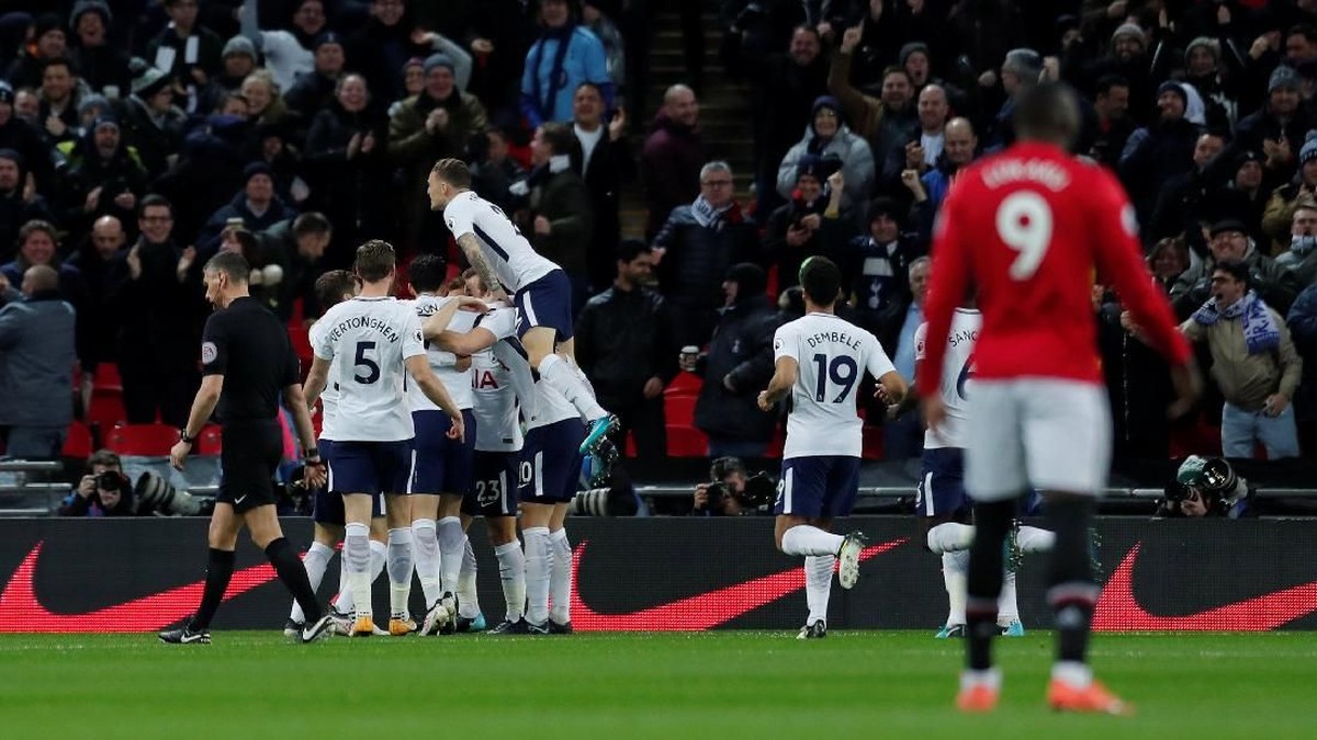 Tottenham Hotspur merayakan gol ke gawang Manchester United. (Foto: Andrew Couldridge/Action Images via Reuters)