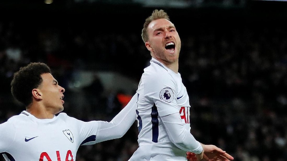 Christian Eriksen saat merayakan golnya ke gawang Manchester United. (Foto: Eddie Keogh/Reuters)