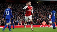 Aaron Ramsey, gelandang (Arsenal). Tiga kali Ramsey melepaskan tembakan ke arah gawang Everton, tiga kali pula bola bersarang di gawang lawan. Itu merupakan hat-trick pertamanya di Premier League. (Foto: David Klein/ REUTERS)