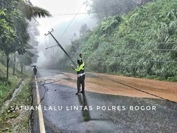 Petugas Bersihkan Material Longsor yang Tutup Jalur Puncak