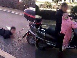 Tega, Emak-emak Ini Seret Anaknya Pakai Motor Matik