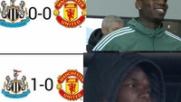 Sempat tertawa saat skor masih imbang, Paul Pogba dipastikan langsung tersenyum kecut usai MU kebobolan. Semenit berselang, pemain termahal MU itu ditarik Mourinho. (Foto: Twitter @Footy_Jokes)