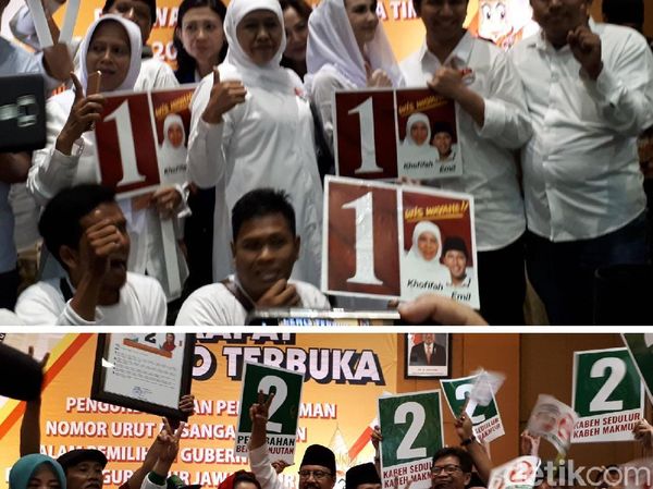 Kemeriahan Pengambilan Nomor Urut Gus Ipul-Puti dan Khofifah-Emil