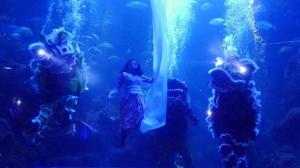 Foto: Saat Barongsai dan Dewi Langit Beraksi di Bawah Laut