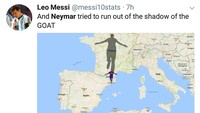 Kekalahan ini kian menegaskan Neymar belum bisa lepas dari bayang-bayang Lionel Messi. (Foto: Twitter @messi10stats)