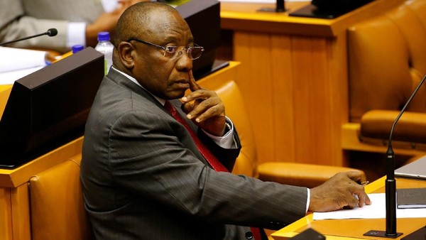 Acting President of South Africa Cyril Ramaphosa listens to debate in Parliament in Cape Town in Parliament in Cape Town, South Africa, February 15, 2018. REUTERS/Mike Hutchings