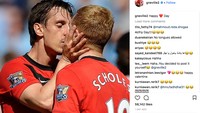 Gary Neville, mantan pemain MU, memberi ucapan Valentine dengan guyonan. Ia memasang foto dirinya bersama mantan rekan setim, Paul Scholes, ketika larut dalam kegembiraan di sebuah kemenangan MU. (Foto: Internet) Gary Neville, mantan pemain MU, memberi ucapan Valentine dengan guyonan. Ia memasang foto dirinya bersama mantan rekan setim, Paul Scholes, ketika larut dalam kegembiraan di sebuah kemenangan MU. (Foto: Internet)