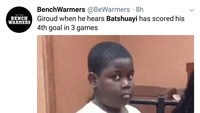 Hmm, Giroud pasti keki nih lihat mainnya Batshuayi yang lebih oke di Dortmund. (Foto: Twitter @BeWarmers) Hmm, Giroud pasti keki nih lihat mainnya Batshuayi yang lebih oke di Dortmund. (Foto: Twitter @BeWarmers)