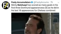 Batshuayi, lebih mudah di mana, Chelsea atau Dortmund, untuk bikin gol? Jawabannya semua pasti tahu. (Foto: Twitter @FootyAccums) Batshuayi, lebih mudah di mana, Chelsea atau Dortmund, untuk bikin gol? Jawabannya semua pasti tahu. (Foto: Twitter @FootyAccums)