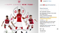 Arsenal tak mau ketinggalan memberikan ucapan selamat Tahun Baru China. Bintang baru Pierre-Emerick Aubameyang menjadi sosok sentral ucapan ini. (Foto: Instagram)