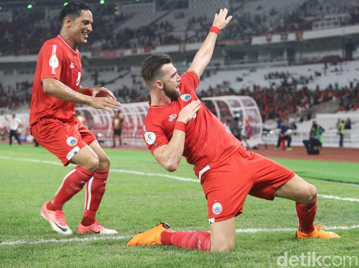 Marko Simic merayakan gol Persija Jakarta ke gawang Tampines Rovers. (Foto: Grandyos Zafna/detikSport)