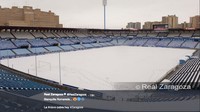 Di Spanyol, kehadiran salju salah satunya dapat dilihat di Stadion La Romareda markas Real Zaragoza, klub divisi kedua Spanyol. (Foto: Twitter)