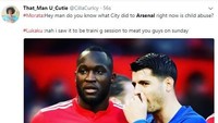 Alvaro Morata bilang ke Romelu Lukaku kalau apa yang diperbuat City adalah penganiayaan. Tapi, menurut Lukaku, City lagi latihan untuk melumat Chelsea di laga selanjutnya. (Foto: Twitter)