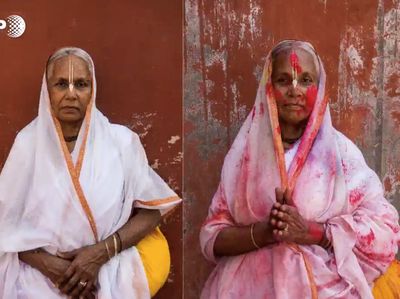 Before-After Kaum Janda yang Ikuti Festival Warna di India Utara