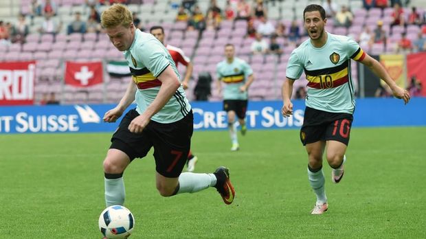 Eden Hazard dan Kevin De Bruyne andalan Timnas Belgia di lini depan, namun tak berjodoh bermain bersama di klub. (