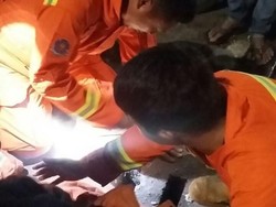 Petugas Damkar Jaksel Selamatkan Bocah Terjepit di Sela Selokan