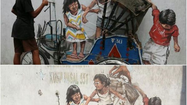 Before-After Becak di Mural Medan Karya Pelukis Dunia yang Kini Hilang