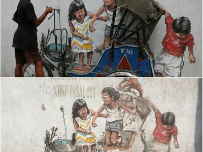 Before-After Becak di Mural Medan Karya Pelukis Dunia yang Kini Hilang