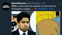 Pemilik PSG, Nasser Al-Khelaifi, pasti geram bukan main melihat timnya babak belur dari Real Madrid. (Foto: Twitter @BeWarmers)