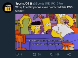 PSG juga tampil buruk di leg kedua. Meski penguasan bolanya seimbang, mereka kalah jauh dari segi mengancam.  BBC mencatat, PSG hanya melepaskan delapan shot berbanding 22 shots tim tamu. Simpsons sih sudah memprediksi PSG bakal tampil buruk. (Foto: Twitter @SportsJOE_UK)