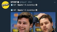 Spurs menjamu Juventus di Wembley Stadium, Kamis (8/3/2018) dini hari WIB dalam leg kedua babak 16 besar Liga Champions. Sempat memimpin lewat gol Son Heung-min, Spurs berbalik kalah 1-2 lantaran dibobol Gonzalo Higuan dan Paulo Dybala. (Foto: Twitter @Sporf)